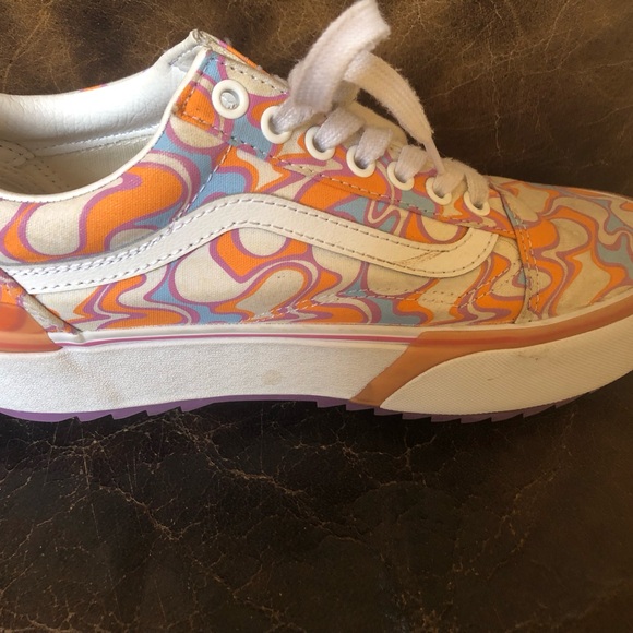 Vans Old Skool Stacked Platform Groovy Orange UV Ink Peace Sign Wmns 8 Men 6.5 - Picture 3 of 7